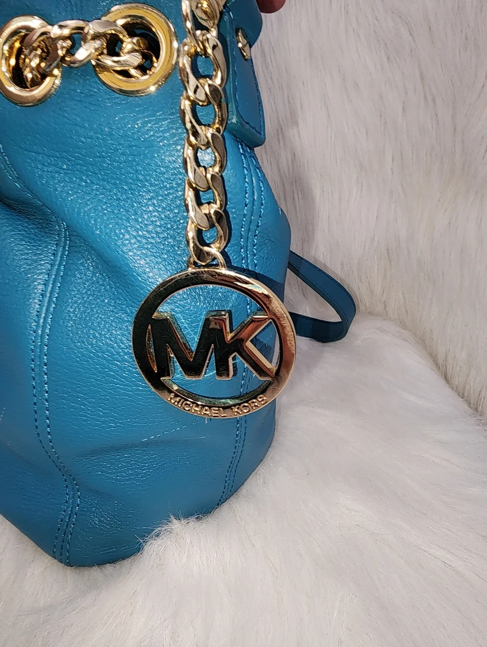Michael Kors Pebbled Leather, Teal Blue Handbag, Gold Hardware, Medium - Picture 2 of 9